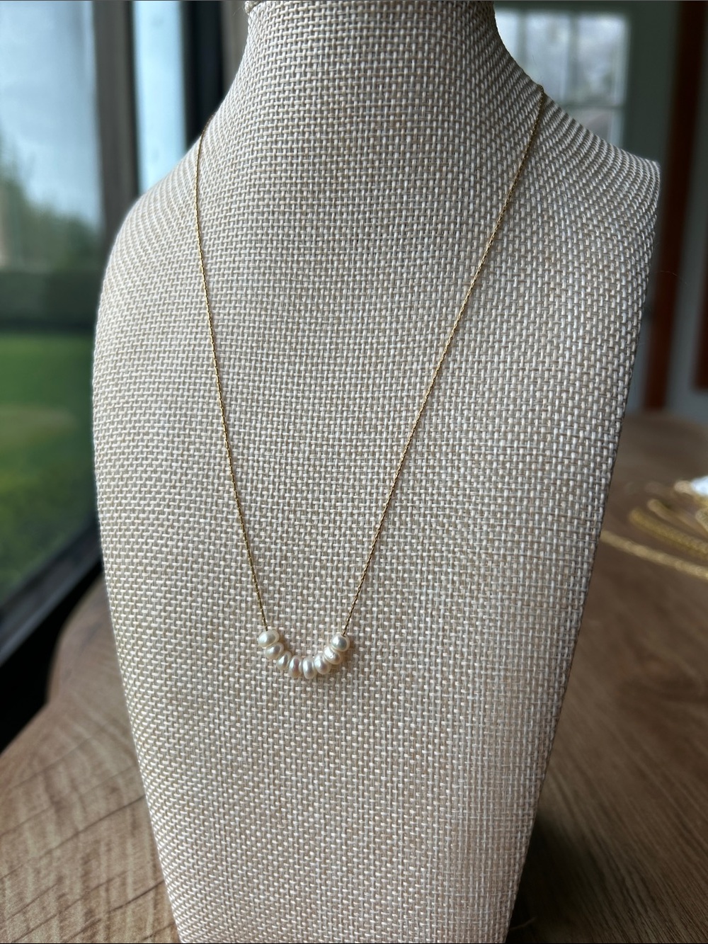 Delicate Gold Faux Pearl Slider Necklace NWOT
